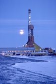 Oil rig at Endicott Island in the polar night. Prudhoe Bay. North Slope. Alaska. 1989
