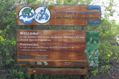 Handcarved wooden sign for the Charles Darwin Research Station. Puerto Ayora. Santa Cruz, Galapagos