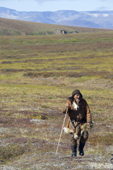 Nikolai Votgyrgin, an elderly Chukchi reindeer herder, walking across the tundra. Iultinsky District, Chukotka, Siberia, Russia