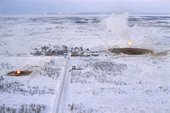 Aerial view of gas fields near Tazovskiy. Yamal. Western Siberia. Russia. 2000