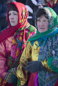Komi women wearing traditional dress at a reindeer herders' festival at Saranpaul. Khanty-Mansiysk, Western Siberia, Russia