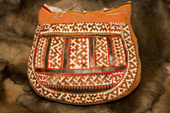 A Nenets woman's sewing bag, made from reindeer skin with a traditional design pattern. These are also used by both Komy & Khanty women in the Yamal, Western Siberia, Russia