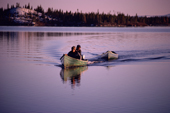 Cree trappers return from a fishing trip  on Lake Bourinot, Quebec, Canada. 1988