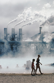 Bathers at the Blue Lagoon, the outflow of a geothermal power station. Iceland. 1992