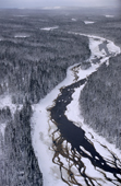 Kenamu river flows through boreal forest shortly before freeze up. Labrador, Canada. 1997