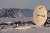 A parabolic antenna outside the Inuit community of Savissivik. N.W. Greenland. Northwest. 1996
