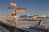 A sign at Greenland's main international airport at Kangerlussuaq (Sondre Stromfjord). W. Greenland. 1996