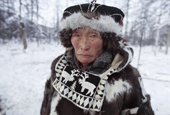 Vitally Elrika, an elderly Even reindeer herder from Northern Evensk. Magadan Region, Eastern Siberia, Russia. 2006