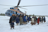 Villagers gather around an MI-8 helicopter at Numto in Khanty Mansiysk, Western Siberia, Russia. 2000
