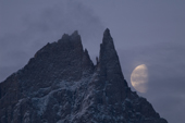 Dramatic view of The Cathedral by moonlight.  Fjord Scoresbysund. East Greenland.